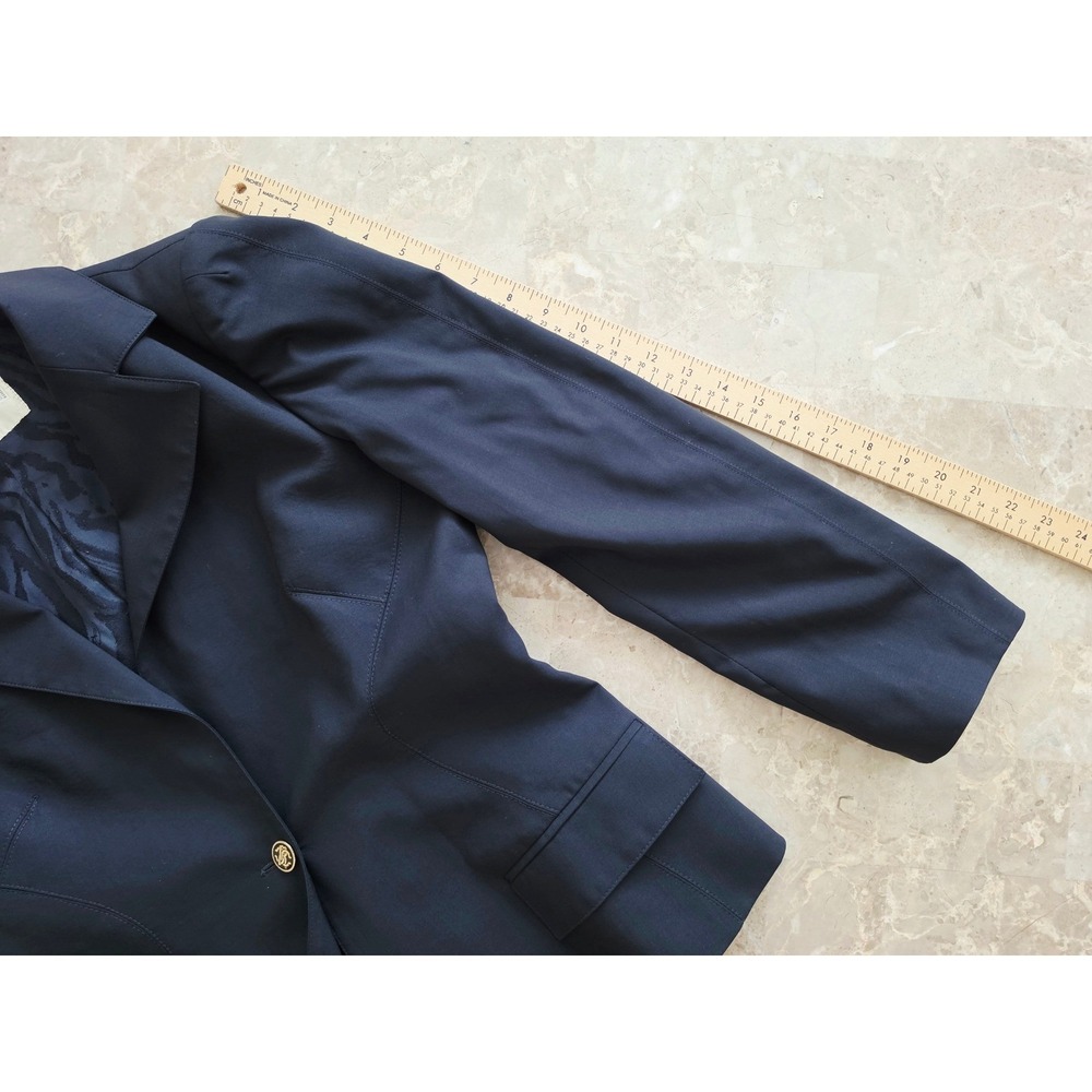 VTG Roberto Cavalli Navy Single Button Wool Blazer Leopard Trim Made in Italy 46 - Picture 12 of 16